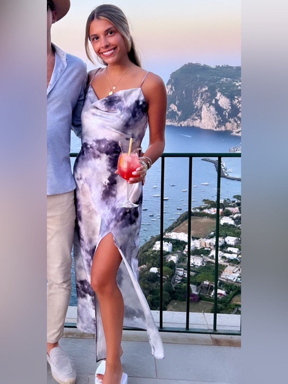 Lavender Marble Slip Dress with Side Slit